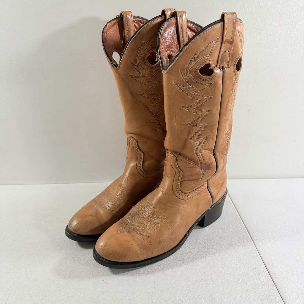 Vintage Acme Dingo Brown Leather Western Cowboy Boots Embroidered Mens 8.5 D USA